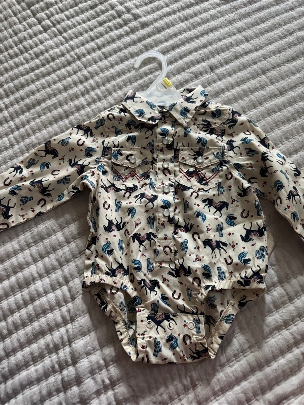 Wrangler Cream Western Horse Print Button-Down Bodysuit